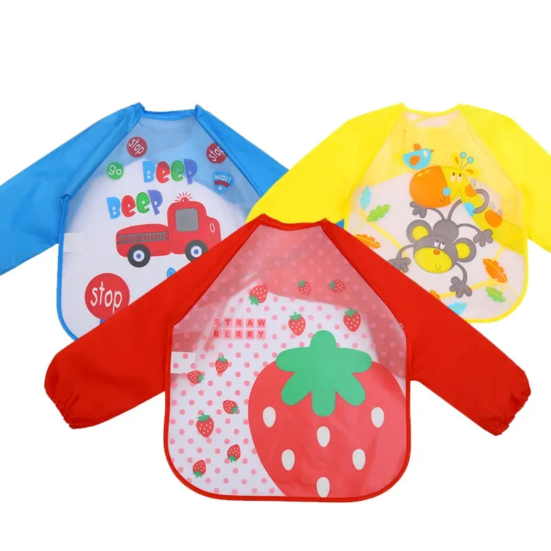 Cartoon Animal Waterproof Baby Bibs for Boys Girls Cute Long Sleeve Feeding Smock Adjustable Toddler Apron Burp Cloth Infant Bib