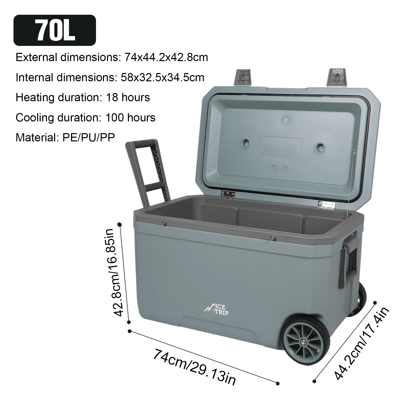 70L Portable Car Wheel Insulator Plastic Cooler Box 30 Percent Lighter Than Rotomolded Ice Chest Box with Handle for BBQ Camping