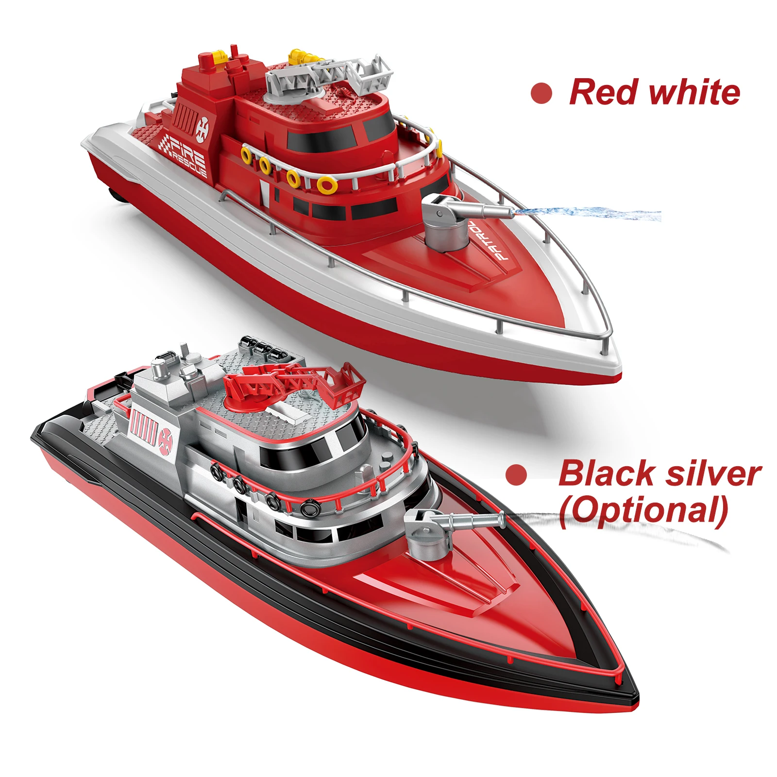 Démonstration du jet d'eau du bateau RC pompier télécommandé 38cm en action.