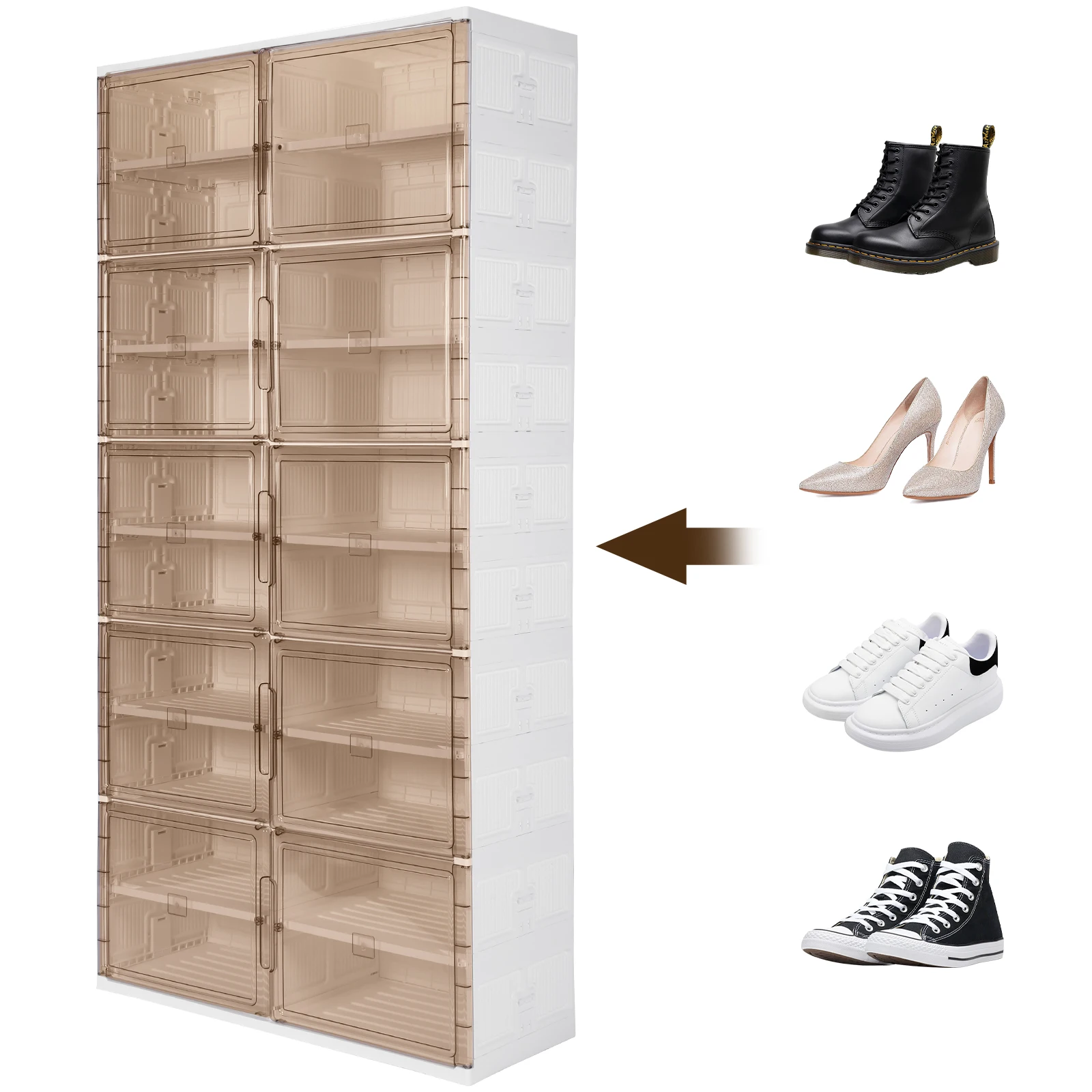 Foldable Shoe Rack Organizer with Magnetic Door for Entryway