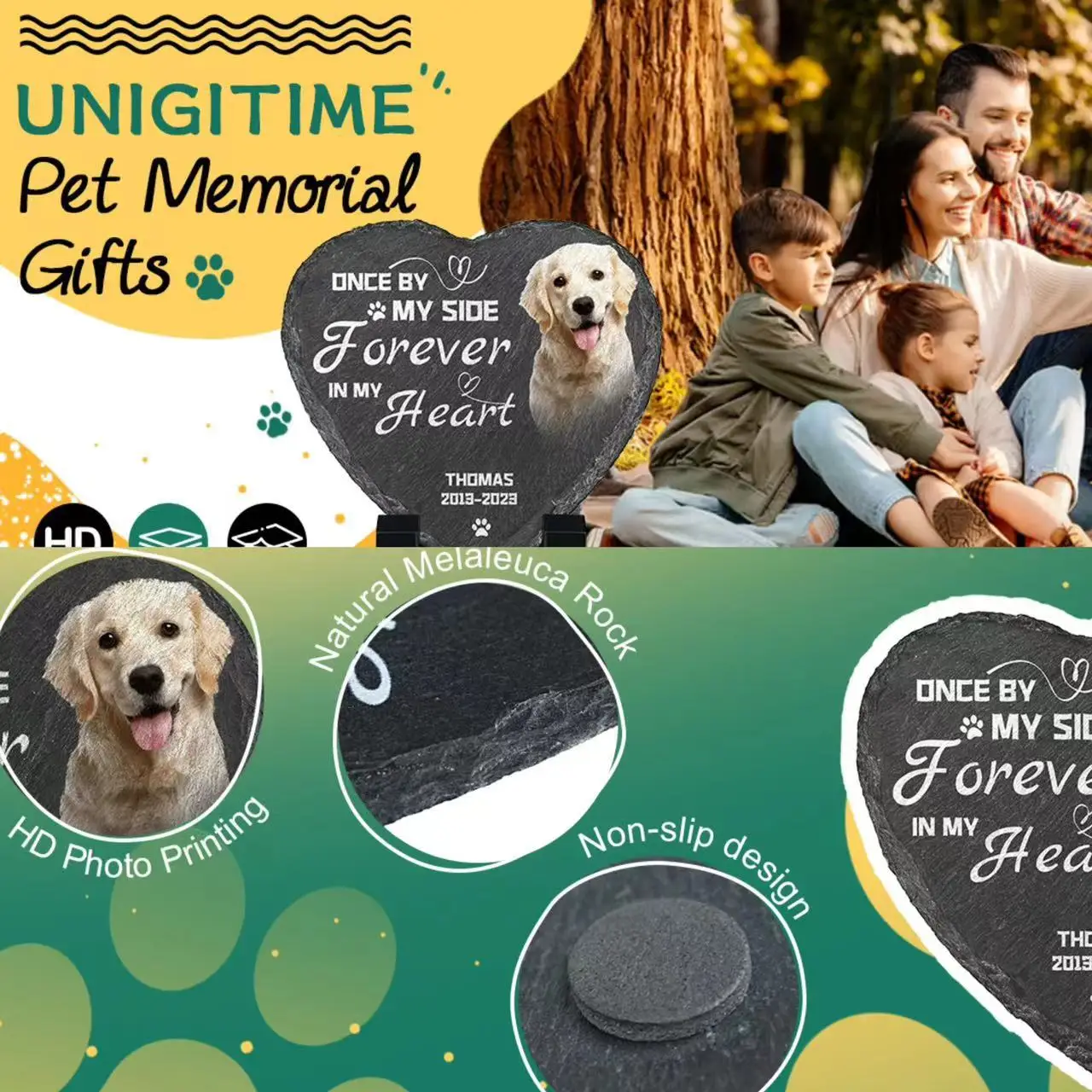 Pet Memorial Tombstone Slate Personalized Words Dog Cat Photos Date and Names Garden Stone Grave Marker Plaque
