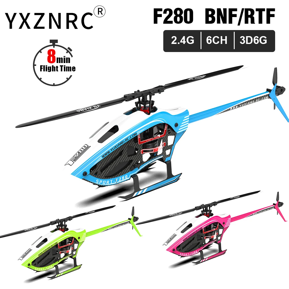 

YXZNRC RC Helicopter F280 2.4G 6CH 6-Axis Gyro 3D6G Dual Brushless Direct Drive Motor Flybarless Remote Control Airplane BNF/RTF