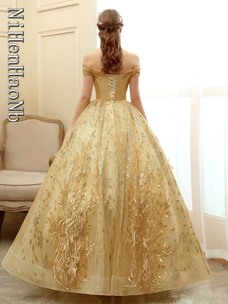 Quinceanera Dresses Wedding Dress Red Royal Blue Gold Ball Gown Boat Neck Embroidery