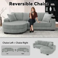 Г-образный угловой диван – 4-местный диван, 256,5 х 133,5 х 89 см, классический вельвет, модульный дизайн с овальным пуфиком, 2 подушки — изображение 2