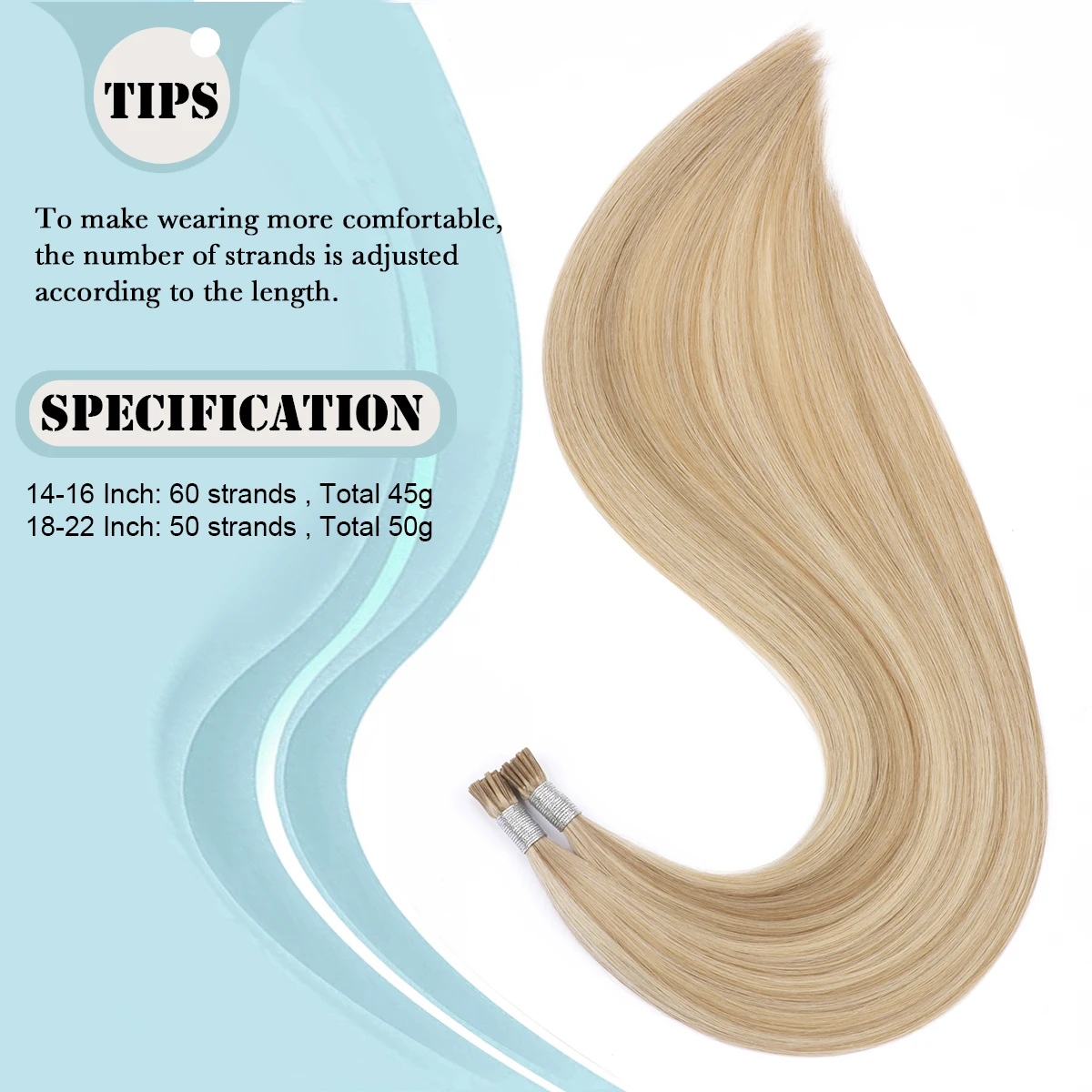 Itip Human Hair Blonde I Tip Hair Extensions Human Ash Blonde to Bleach #18/613 Pre Bonded I Tip
