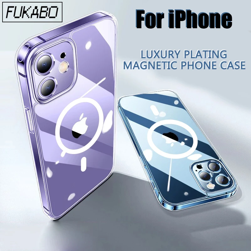 iphone 12 pro max clear case Luxury Plating Magnetic Phone Case For iPhone 13 Pro Max Case 12 Mini 11 Pro X XR XS Max SE3 7 8 Plus Transparent PC Cover iphone 12 pro max clear case