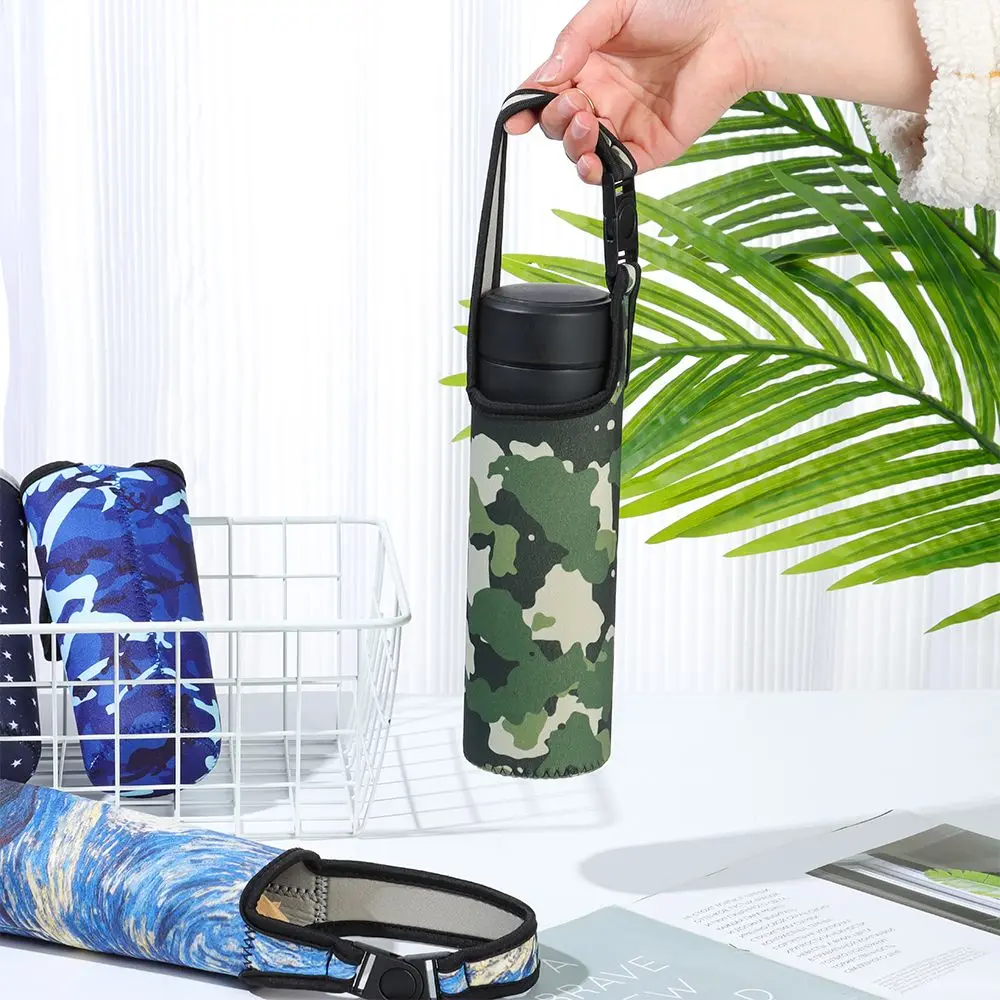 1Pcs Sport Water Bottle Cover Case with Shoulder Strap Portable Vacuum Glass Cup Sleeve Cup Pouch Sport Camping Accessorie
