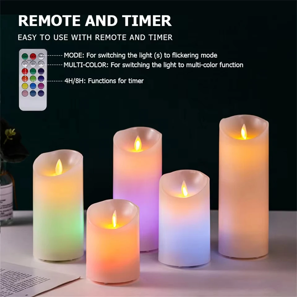 Changing LED Pillar Flameless Candles Lights Creative W/18keys Controller Timer Function for Wedding Home Bar party Decor