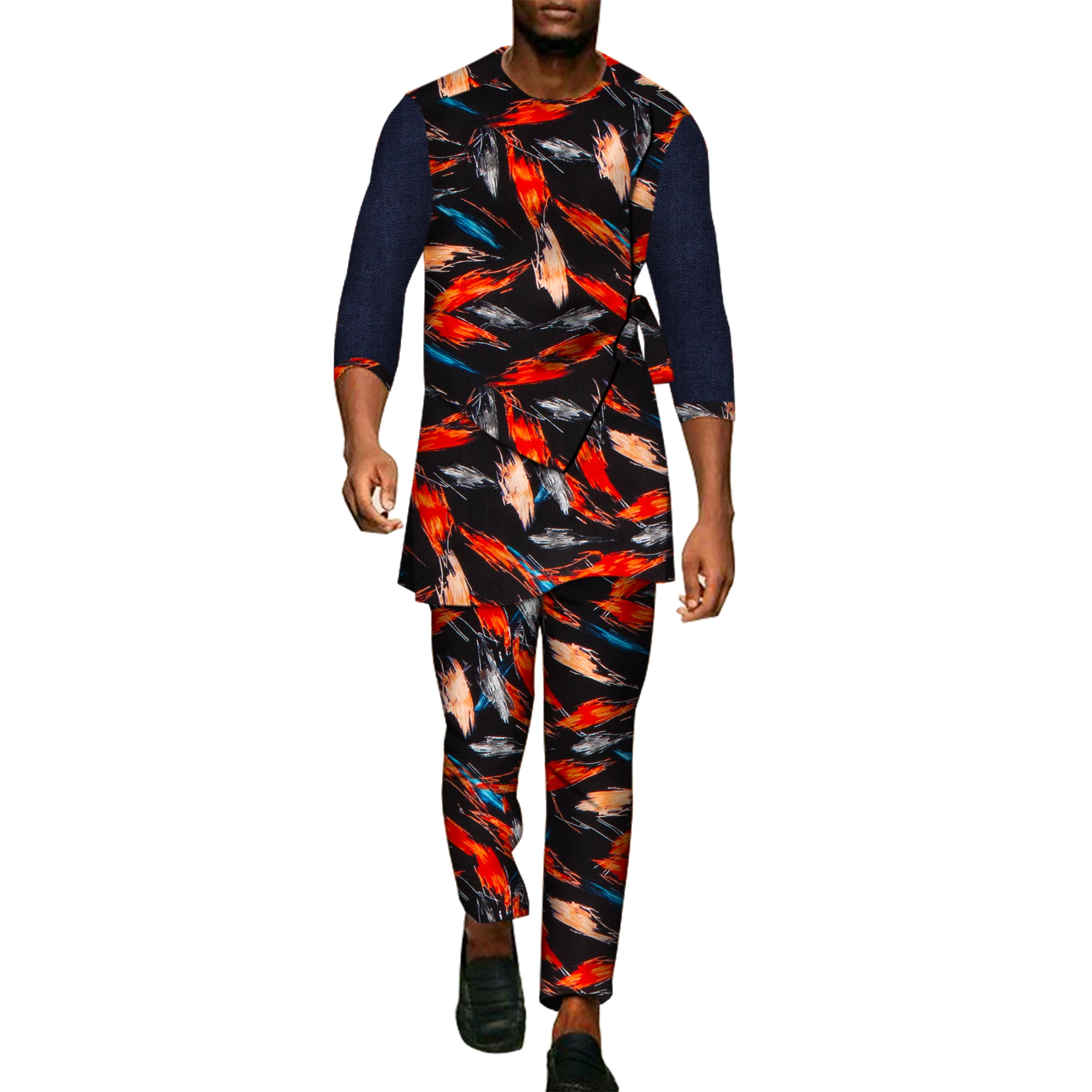 Afrikaanse Dashiki Formeel Pak, Overhemd En Broek Voor Heren, Tweedelige Set, Traditionele Tribale Outfits, Slim Fit, Indiase Etnische Jurkset (Color : 3, Size : XXXL
