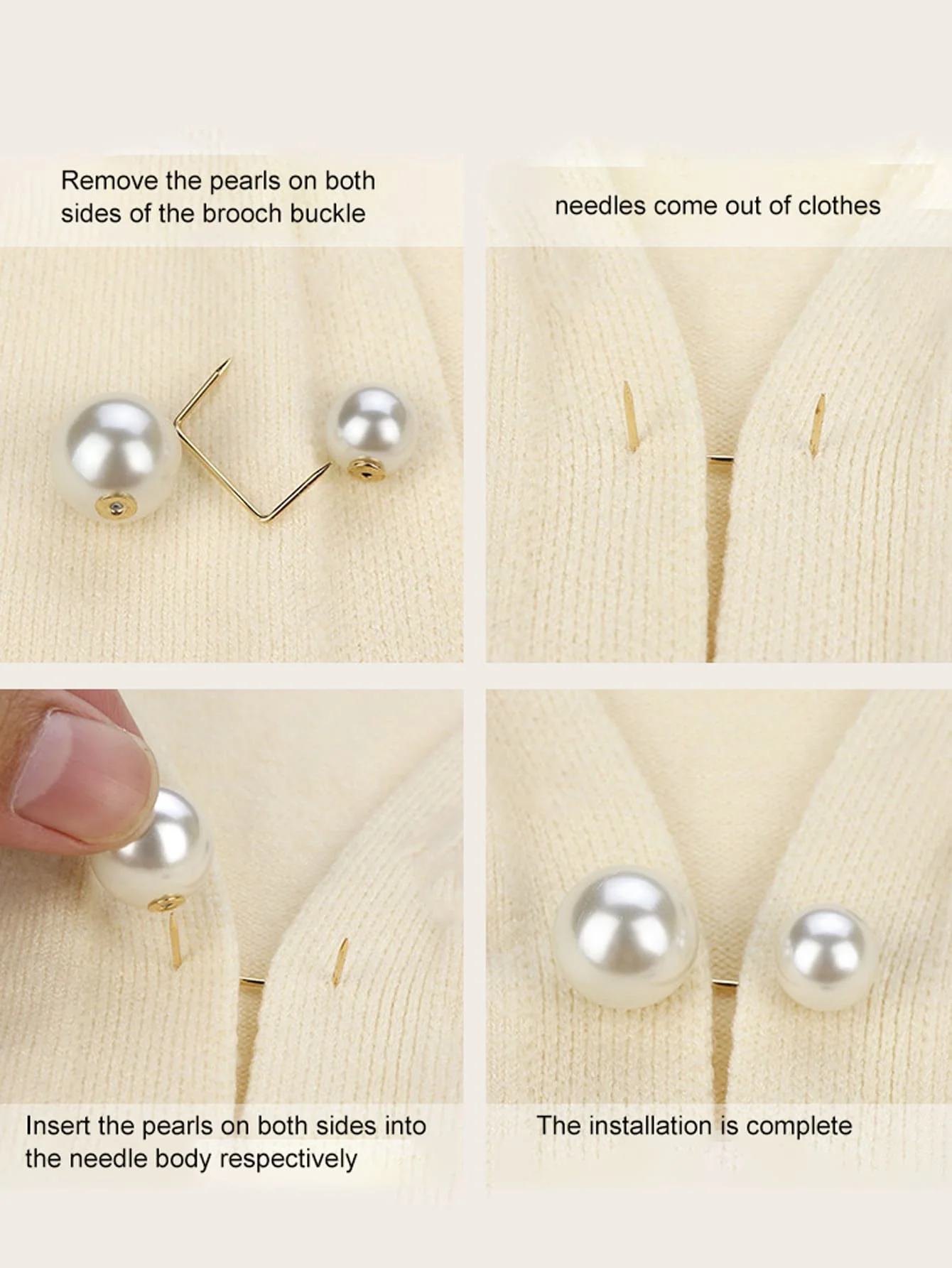 3PCS-Girls Jewelry Gray White Sweater Pin Bending Shawl Buckle Pearl Brooch Waist Tightening Brooch Anti-Exposure Brooch