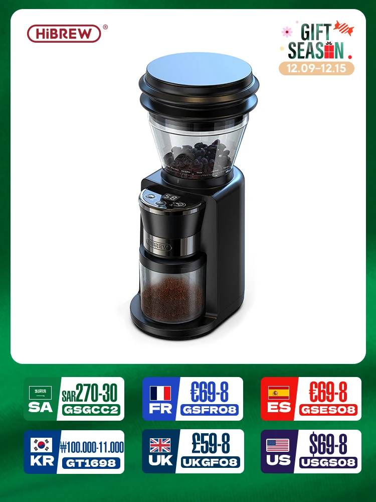 HiBREW Automatic Burr Mill Electric Coffee Grinder with 34 Gears for Espresso Pour Over Visual Bean Storage G3