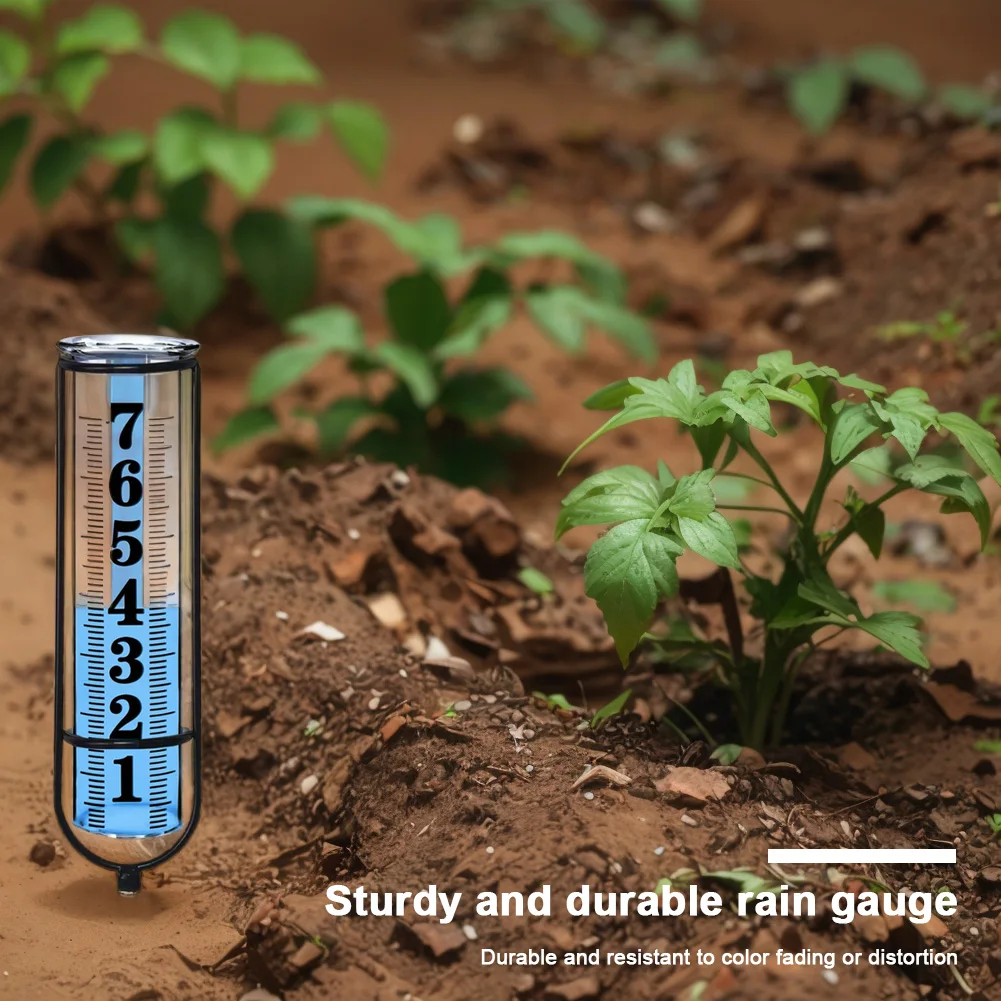 Outdoor Rain Measure Gauge Large Clear Number Rain Measuring Tool with Thickened Plastic Tube & Metal Stake for Yard Lawn Garden