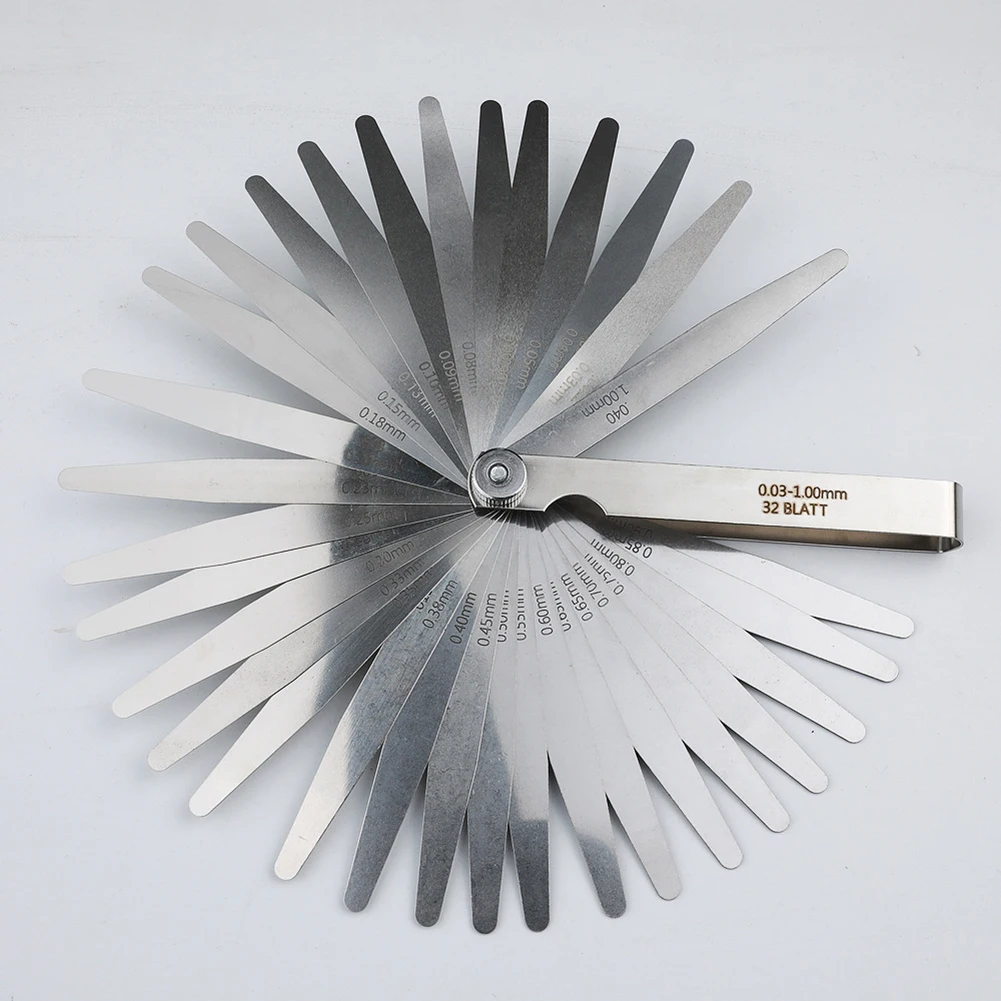 32-blade Feeler Gauge Portable Stainless Steel Imperial And Metric Gap Measuring Tool 0.03-1mm Valve Motorcycle Measurement