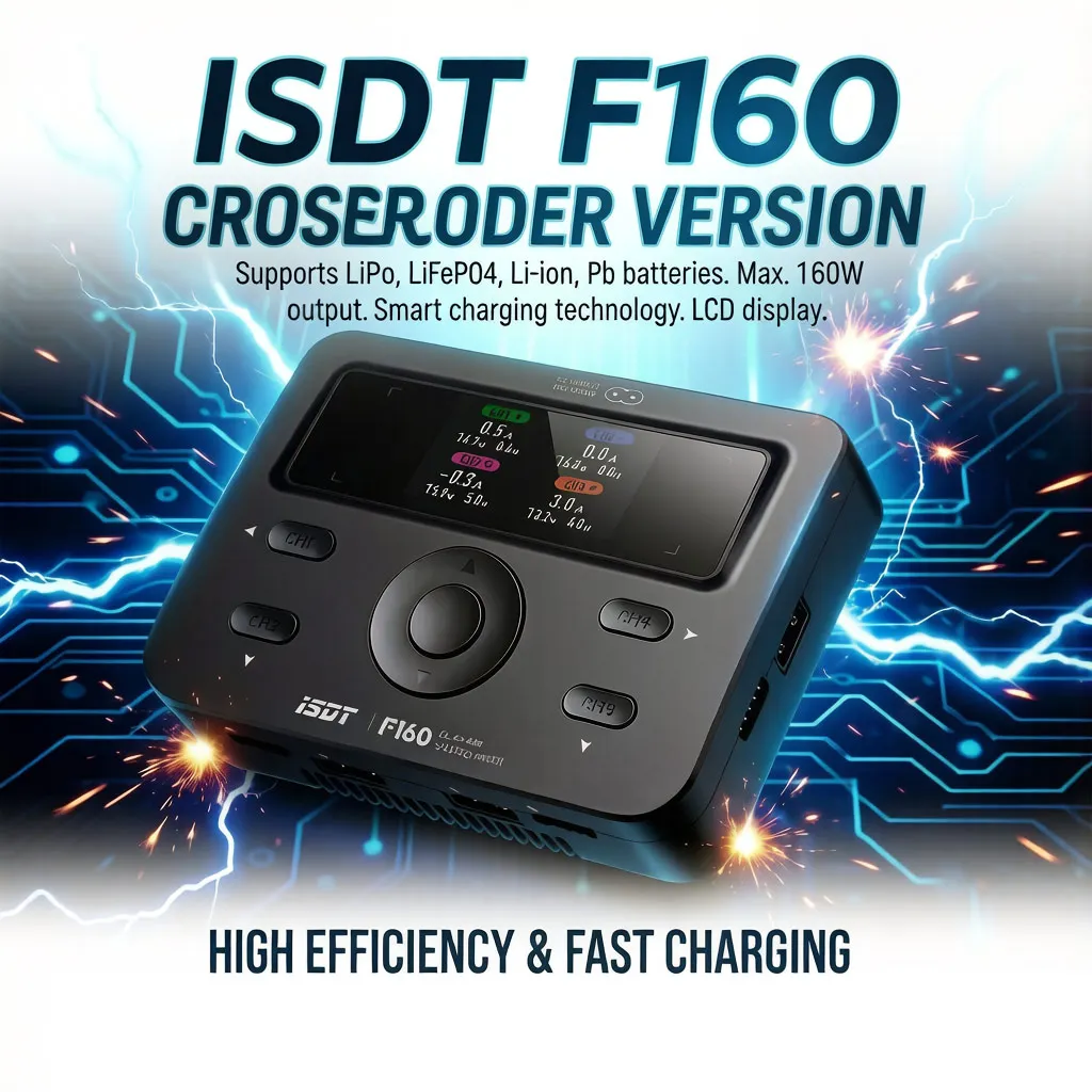 ISDT F160 Четырехканальное интеллектуальное зарядное устройство для LiPo аккумуляторов, переменный ток, 100–240 В, 4x40 Вт, 5 А, GaN, 2,4