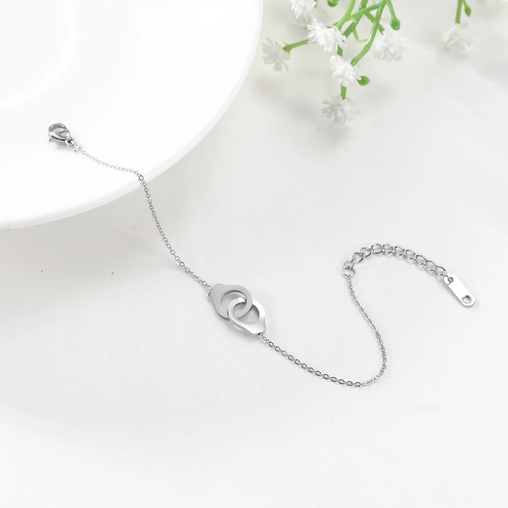 Stainless Steel Bracelets Handcuffs Interlocking Pendant Gold Color Trendy Style Chain for Women Charm Jewelry Birthday Gifts