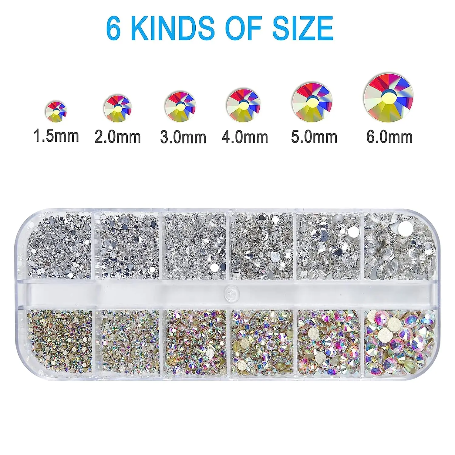 Nail Art Strass-Set, Nagel-Edelsteine, AB-Glas, flache Rückseite, Edelsteine, Steine, mit 1 Aufbewahrungsbox, 5 Pickers/1 Pinzette* – Detail 4