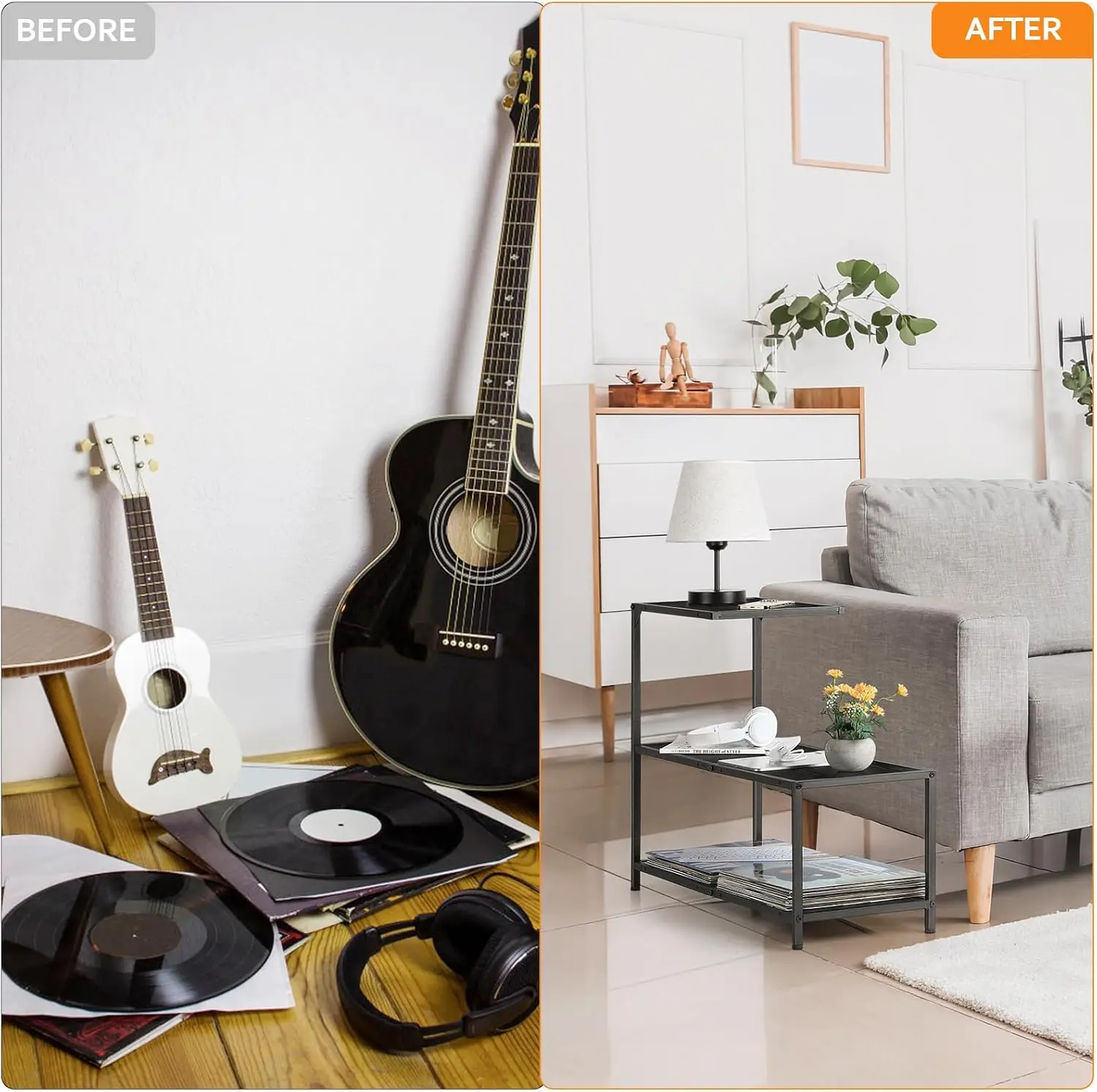 Melos coffee table, metal frame three-layer narrow edge table, sofa bedside table, with decorative ladder frame 6