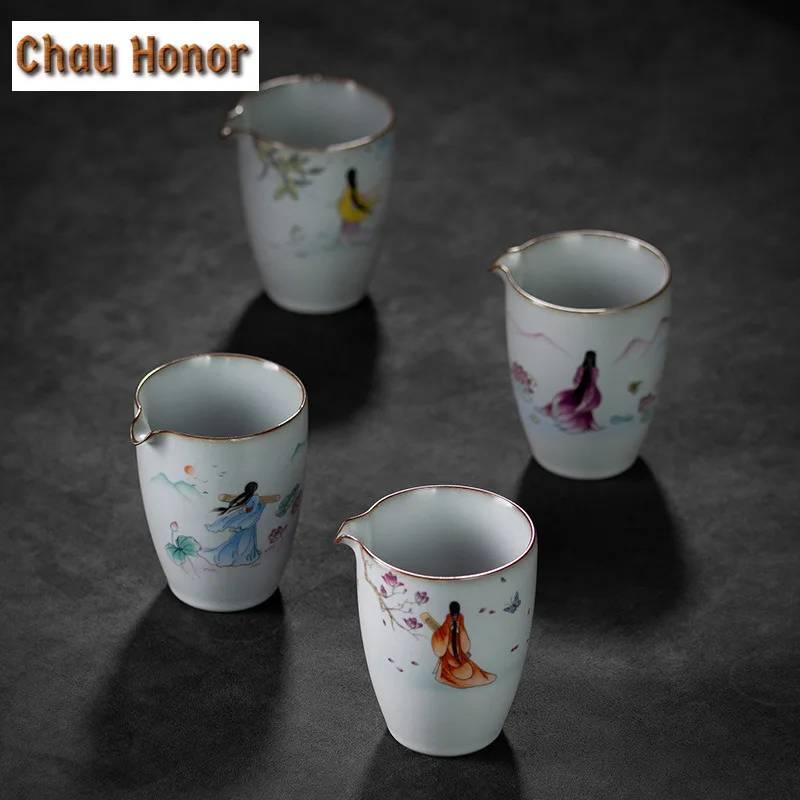 220ML Ru Kiln Ice Crack CeramicTea Pitcher Hand Painted Justice Cup Chahai Chinese Retro Porcelain Teaware Accessories Drinkware