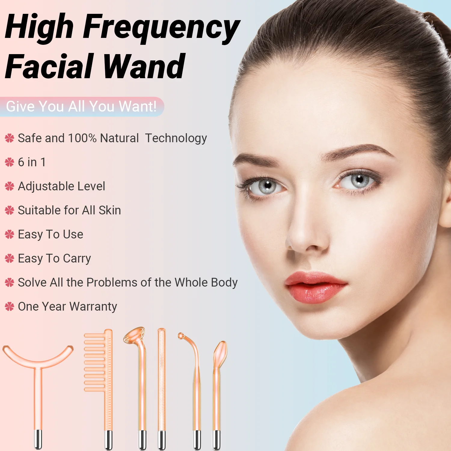 High Frequency Facial Machine-TUMAKOU 6 IN 1 Neon Face Portable High Frequency Skin Wand Light Therapy for Skin Tightning