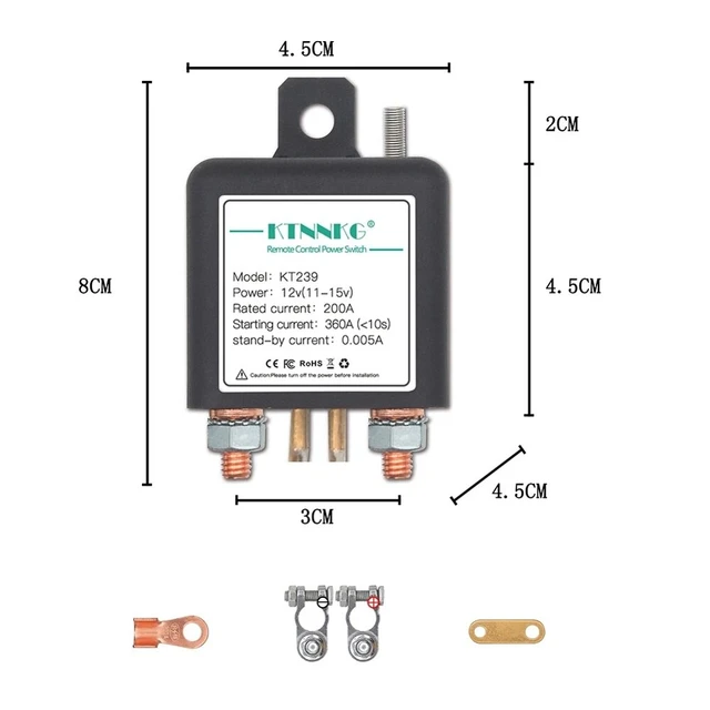 KTNNKG KT239 12V 200A Car Motorcycle Battery Switches Wireless Remote  Control Battery Disconnect Cut Off Isolator