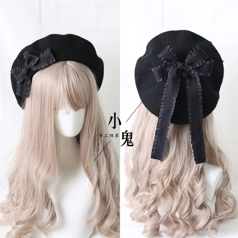 

Japanese sweet and lovely beret lolita handmade bow warm retro woolen painter hat