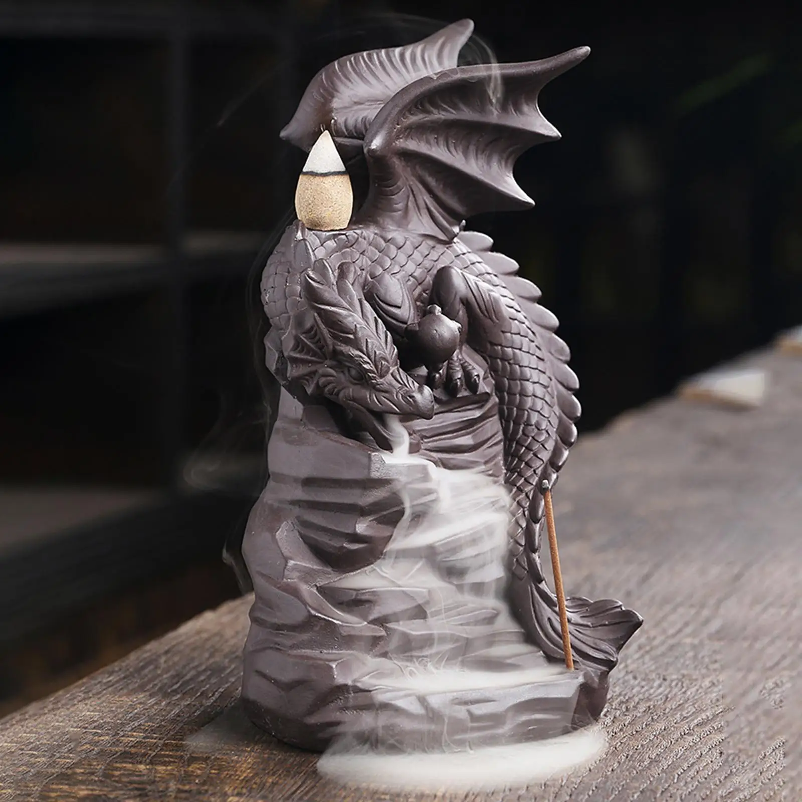 Dragon Backflow Incense Burner with Incense Cone Smoke Waterfall Incense Burner Holder Aromatherapy Home Decor Censer