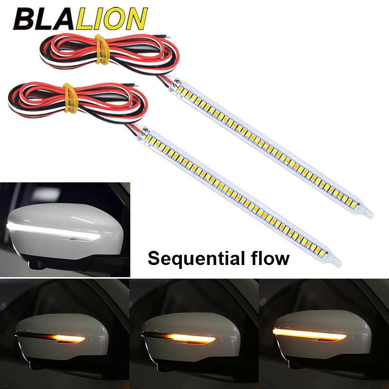 BLALION Sequential Rear Mirror Turn Signal Lamp LED Strip Lights Universal Dynamic DRL Side Indicator Auto Daytime Running Light