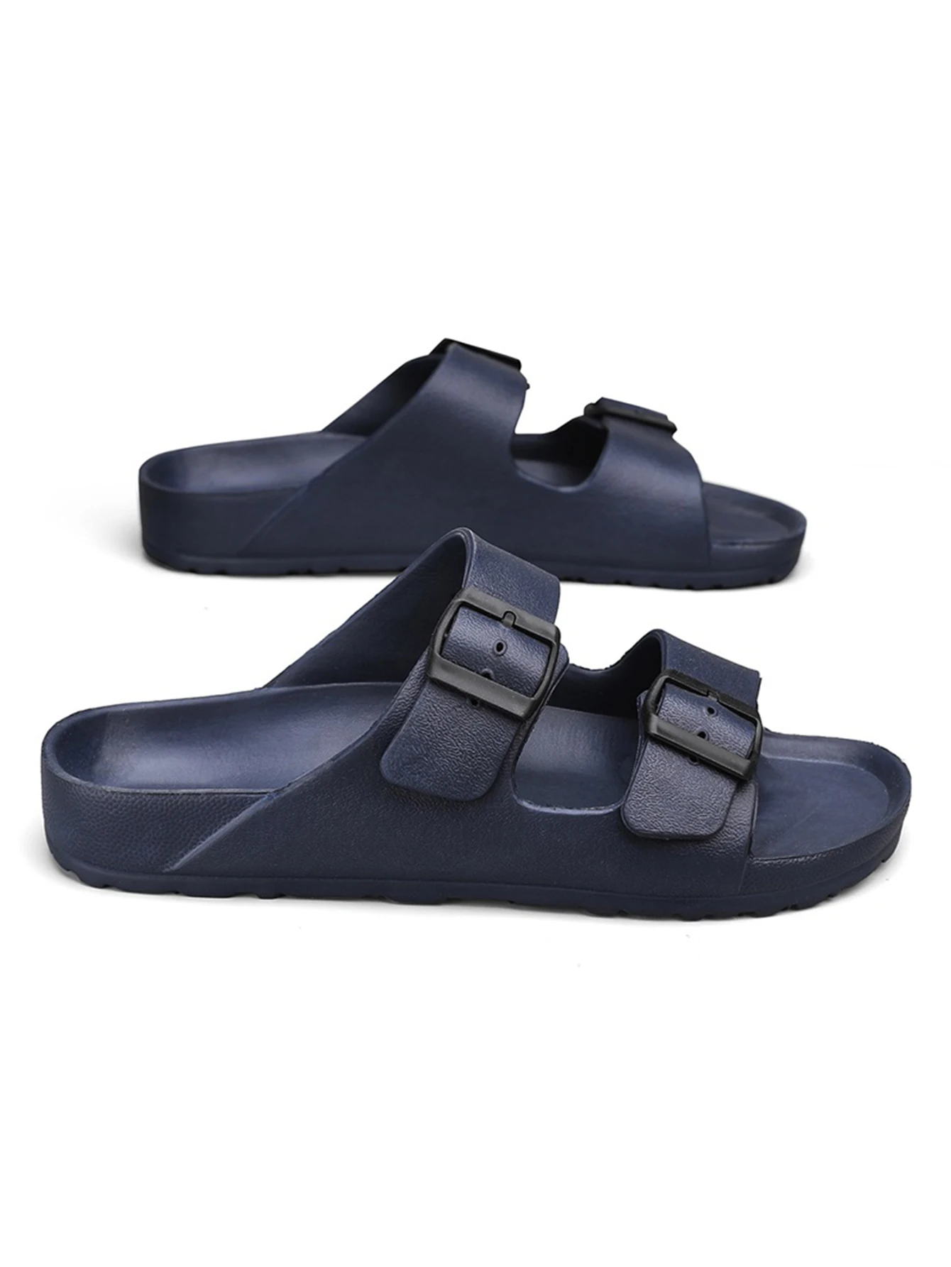 Women's Simple Solid Color Flat Heel Buckle Set with One-Line Birkenstock Slippers Large Size 6