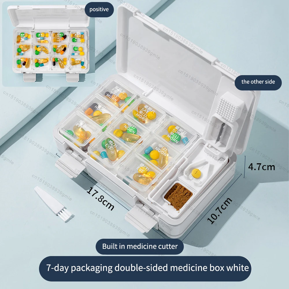 7 Day Weekly Pill Box Large Daily Pill Cases Pills Container with Dispenser and Grinder Medicine Storage Vitamin Organizer