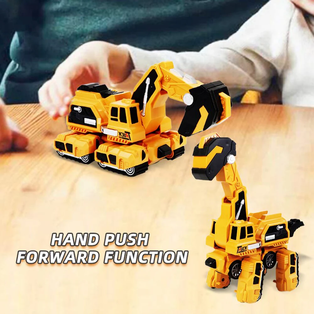 Dinosaur Excavator Engineering Vehicle 2 in 1 Deformation Brachiosaurus Inertial Automatic Crash Transforming Car Toy Kids Gift 4