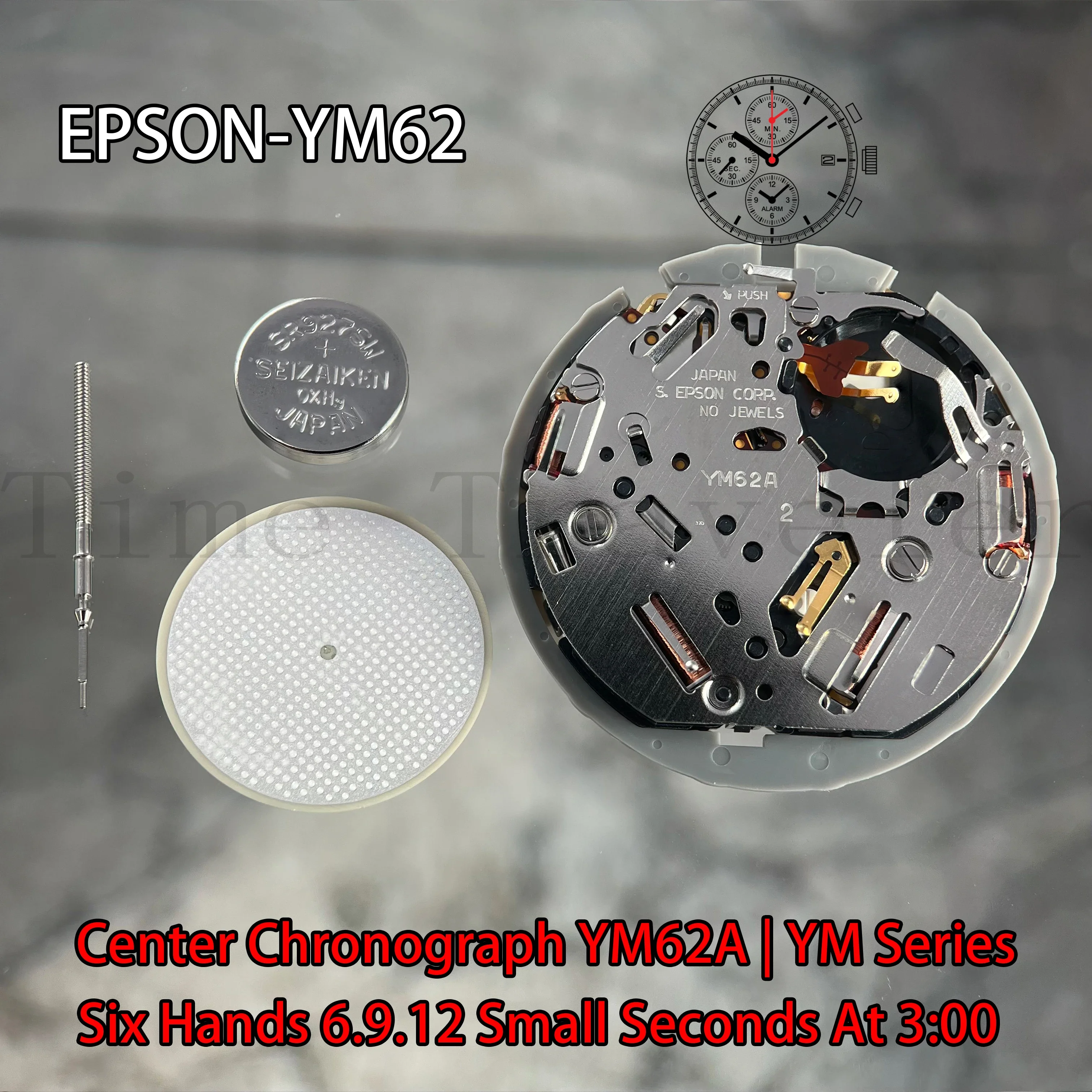 YM62 Movement Epson YM62 Movement YM Series YM62A-3 Quartz Movement Size:12'''6 Hands 6.9.12 Small Seconds /date display at 3:00