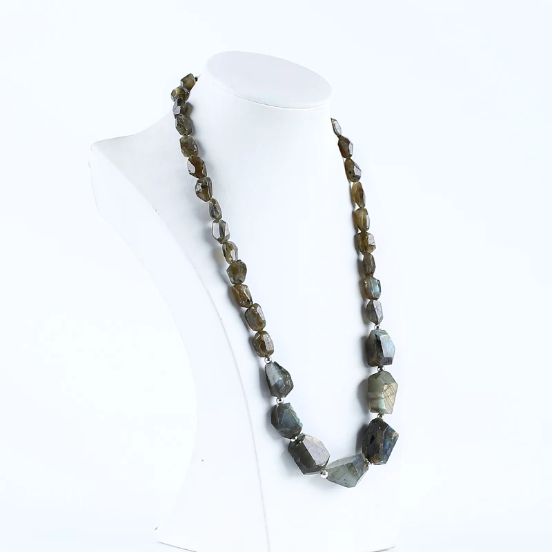 Fine Jewelry Natural Stone Labradorite Necklace Accessories Beads For DIY Jewelry Making 28x16x14mm 13x9x6mm 21inch 68.5g