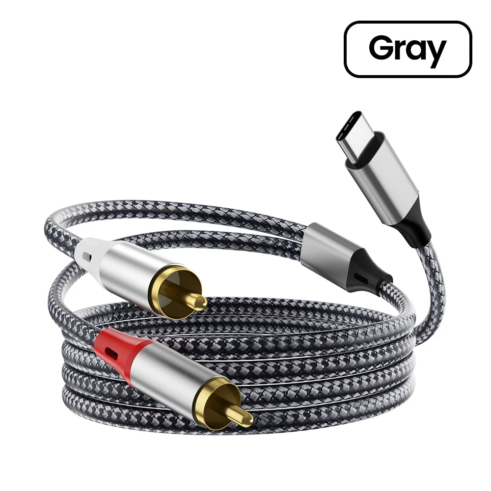 Premium Type C to 2RCA Audio Cable with Digital Decoding Chip - 1M Nylon Braided