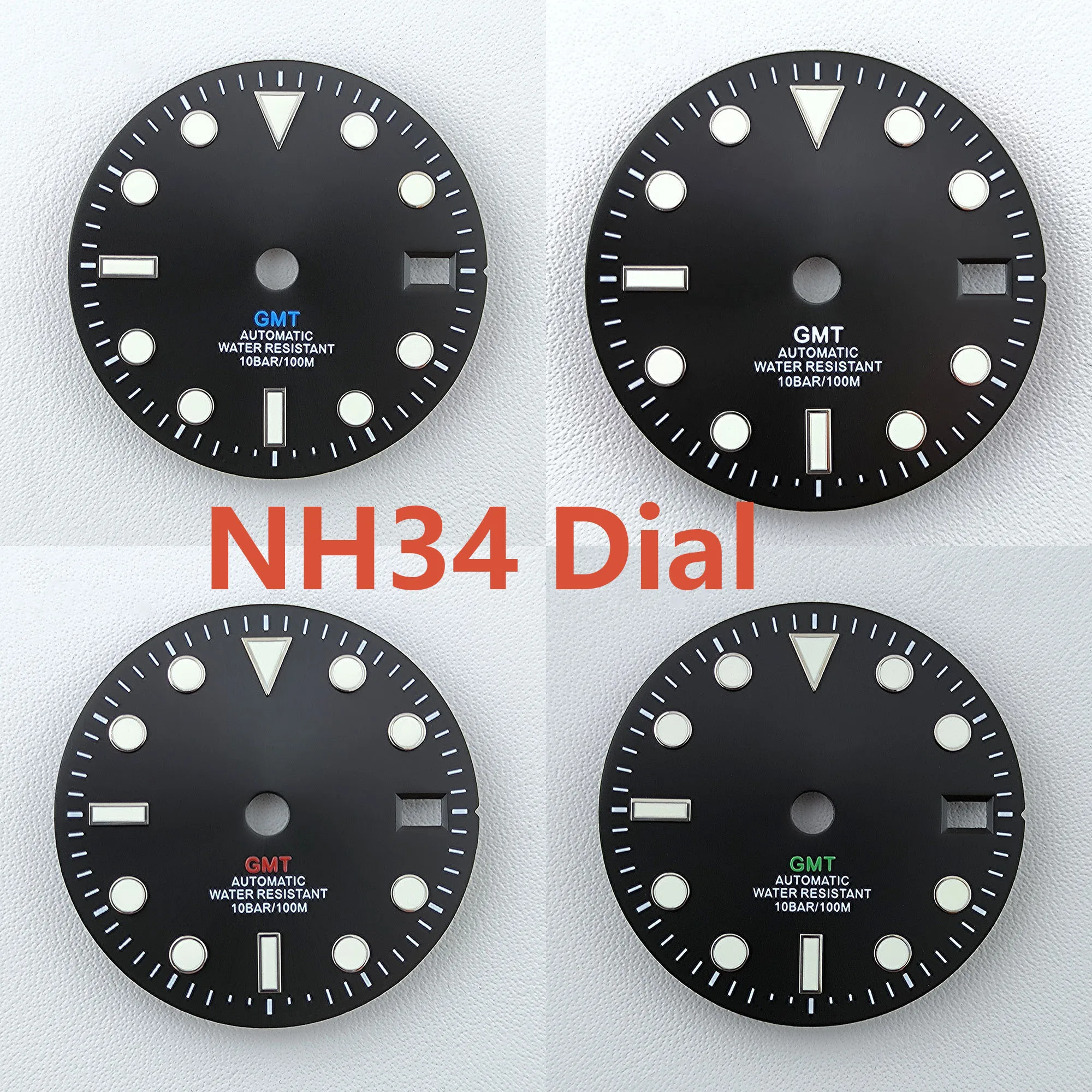 

Циферблат 29 мм NH34, S-циферблат GMT, четыре стрелки, зеленый светящийся циферблат для часов NH34, Часовые аксессуары, инструмент для ремонта