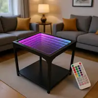 3D Infinity Illusion Mirror Table for Living Room, RGB LED Side Table with Tunnel Light, Futuristic Decor for Bedroom or Party