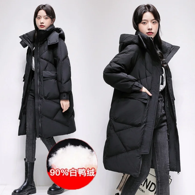 

Warm winterfashionabletrendySame Style with Mall down Jacket Mid-Length Women's Winter Fried Street over the Knee Hood Korean St