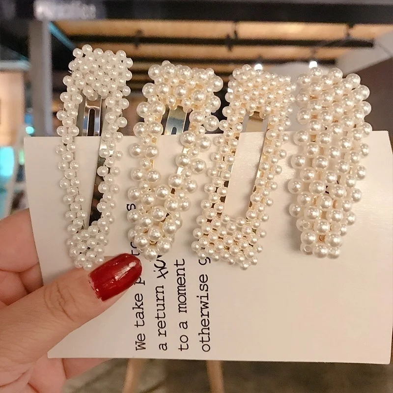 1 Set Geometric Flower Pearl Hair Clip Pin For Women Hairpins Fashion Acrylic Barrettes Hairgrips Hair Accessories Girls Jewelry hair accessory pearl hairpins hair clip jewelry accessories