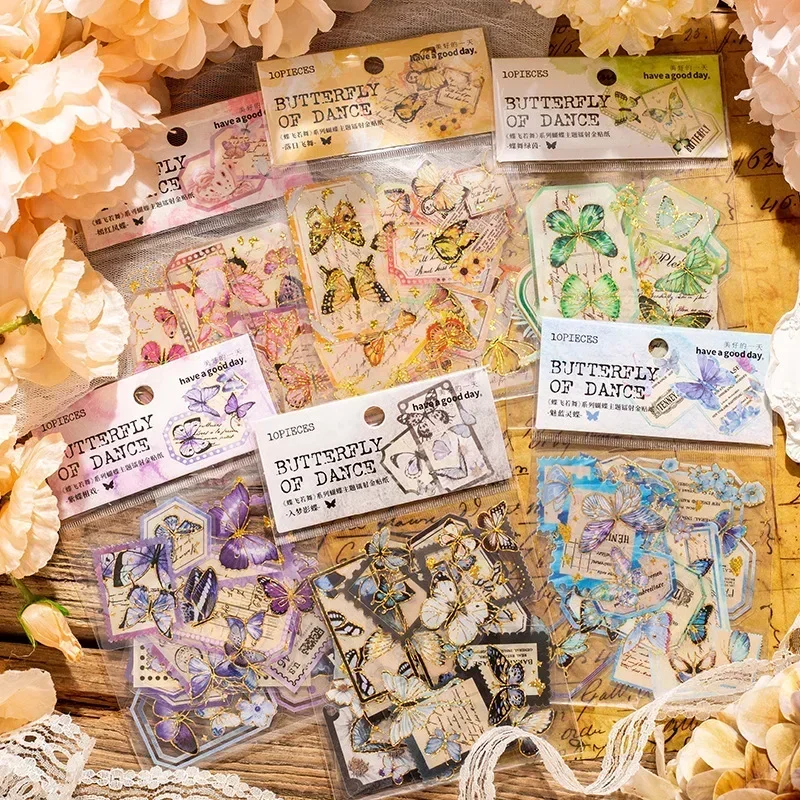 Butterfly Gilding Aesthetic Journal Decoration Stickers - 10 Piece Pack, 6 Styles