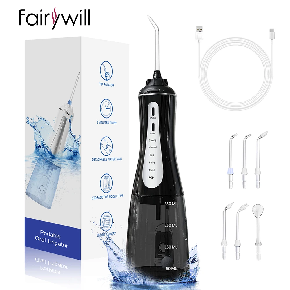 Irygator doustny Fairywill irygator wodny 5 trybów przenośny dentystyczny strumień wody 350ML zbiornik na wodę środek do czyszczenia zębów USB Charge wodoodporny - AliExpress 6