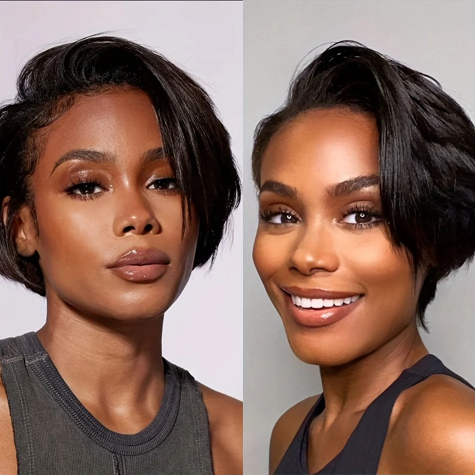 13x4x1 Lace Front Pixie Cut Bob Wig 150% Density Human Hair For African Women 6 Inch Short Pre-Plucked Wig