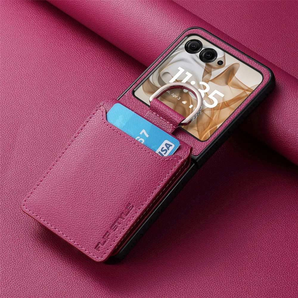 Premium PU Leather Phone Case with Finger Ring, Card Slot & Wallet Holder