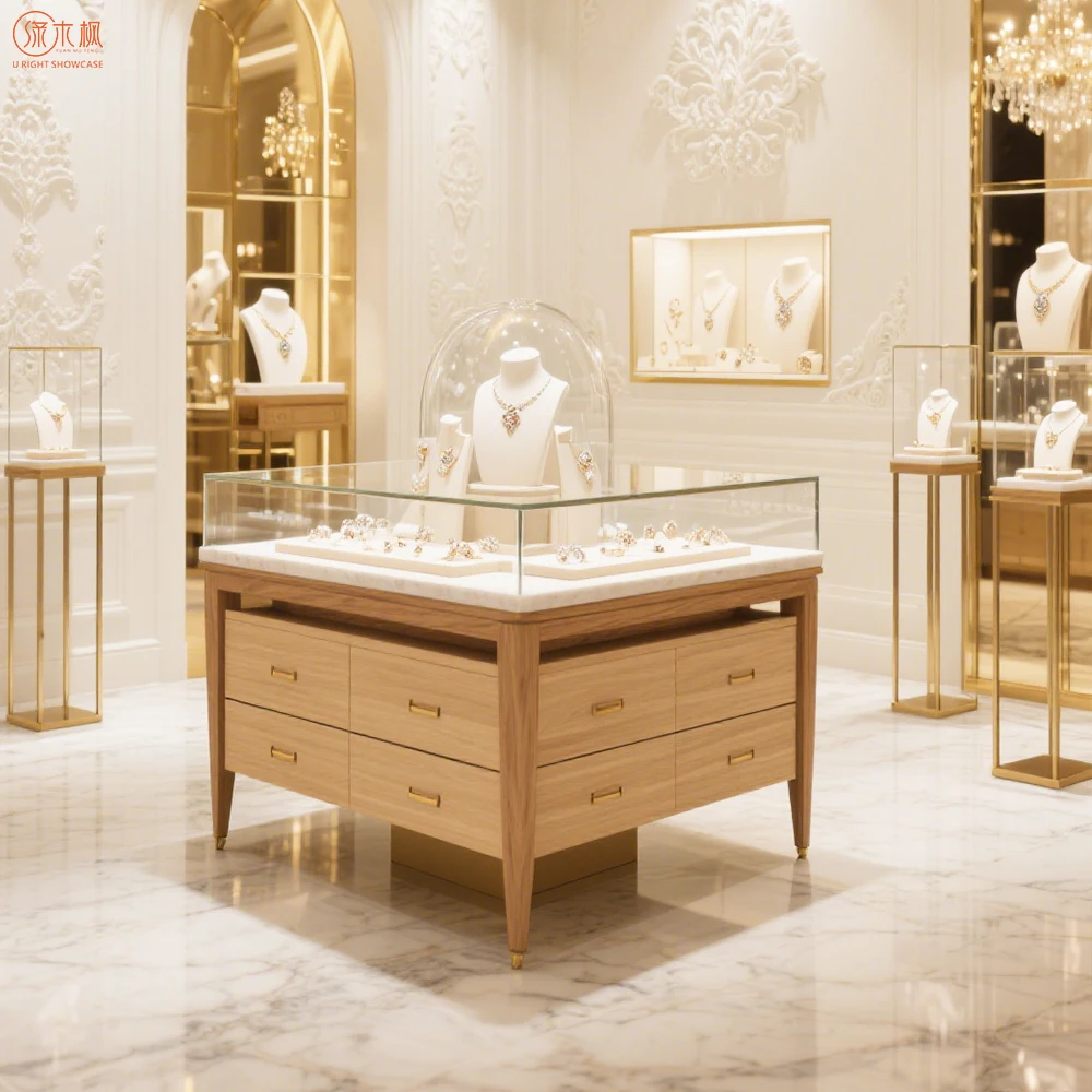 맞춤형 현대식 주문 제작 보석 진열장 쇼핑몰 디스플레이 캐비닛 디자인 원목 보석 진열장 제조업체