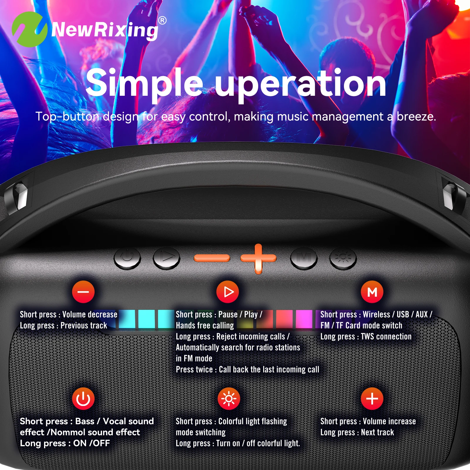 NewRixing ワイヤレススピーカー 30W NewRixing 30W Bluetooth Speaker with 2 Mics,Karaoke Machine