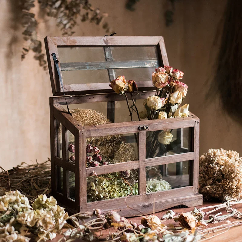 French Country Wooden Garden Greenhouses Shop Window Decoration Glass Room Shooting Props Display Decoration Gardening Supplies