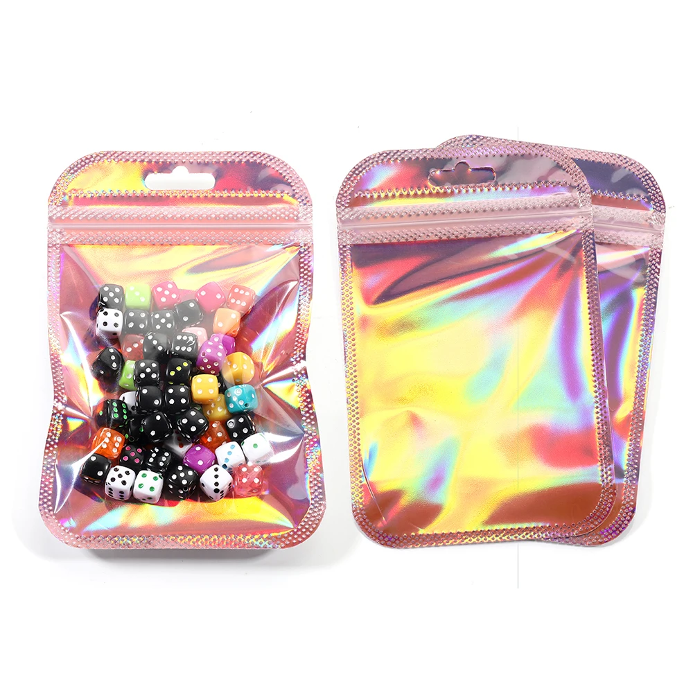 50 teile/los Rosa Laser Druckverschlussbeutel Wiederverwendbare Kunststoff Transparente Beutel für Schmuck Verpackung Kosmetische Einzelhandel Display Taschen – Detail 4