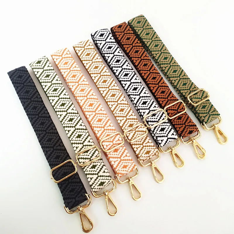 2023 New Adjustable Shoulder Women's Bag Replacement Long Strap Accessories Embroidery Jacquard Diamond Lattice Metal Buckle