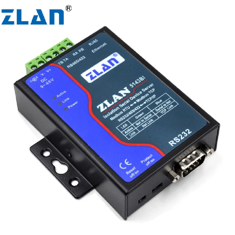 zlan5143bi-промышленный-изоляционный-Последовательный-rs232-rs485-422-к-ethernet-tcp-ip-lan-преобразователь-многохост-modbus-rtu-шлюз-iot-сервер