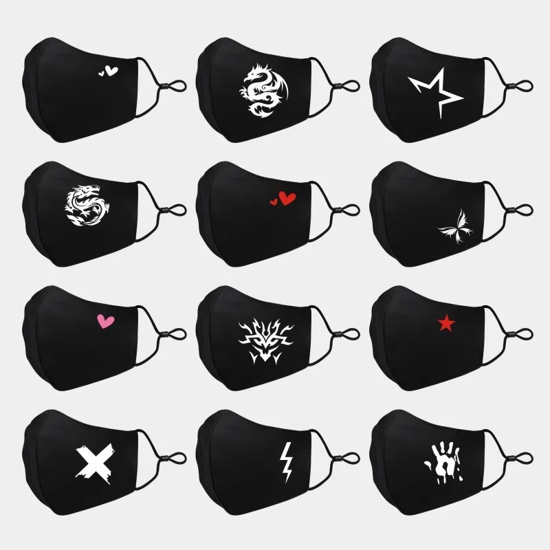 Mascarillas Dustproof Mouth Mask Heart Print Cotton Face Mouth Mask Cartoon Face Reusable Fabric Anti Pollution Mask Party Mask 1