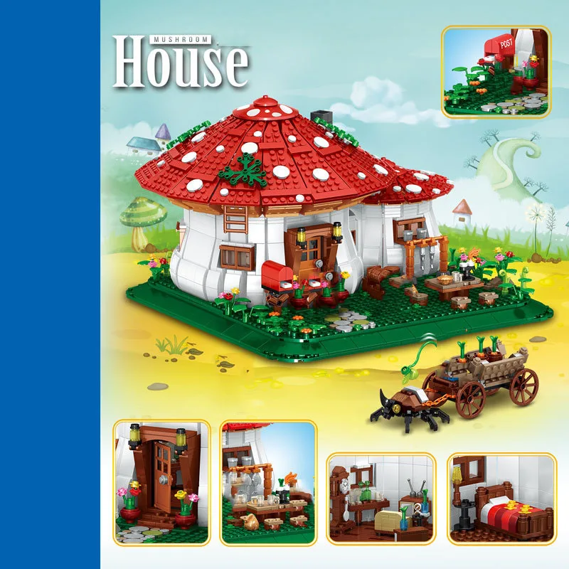 

Creative City Street View Mini Block Fairy Tale World Mushroom House Assemble Model Moc Building Bricks Figures Toys For Gifts