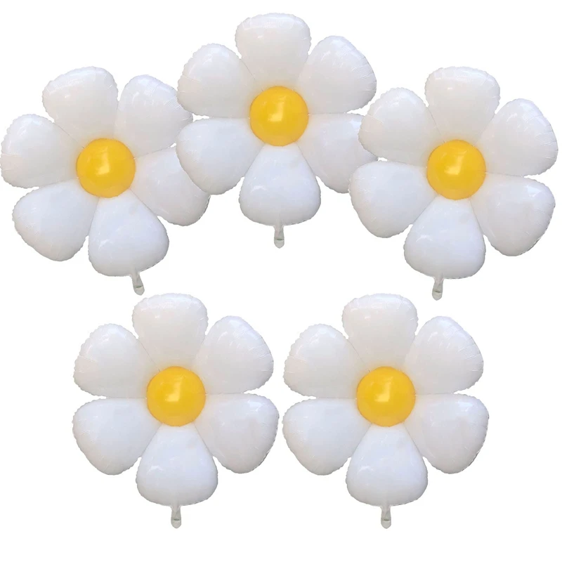 

5Pcs 30inch Large Foil Mylar Daisy Balloons Huge Flower Balloon White Daisy Party Birthday Wedding Decorations